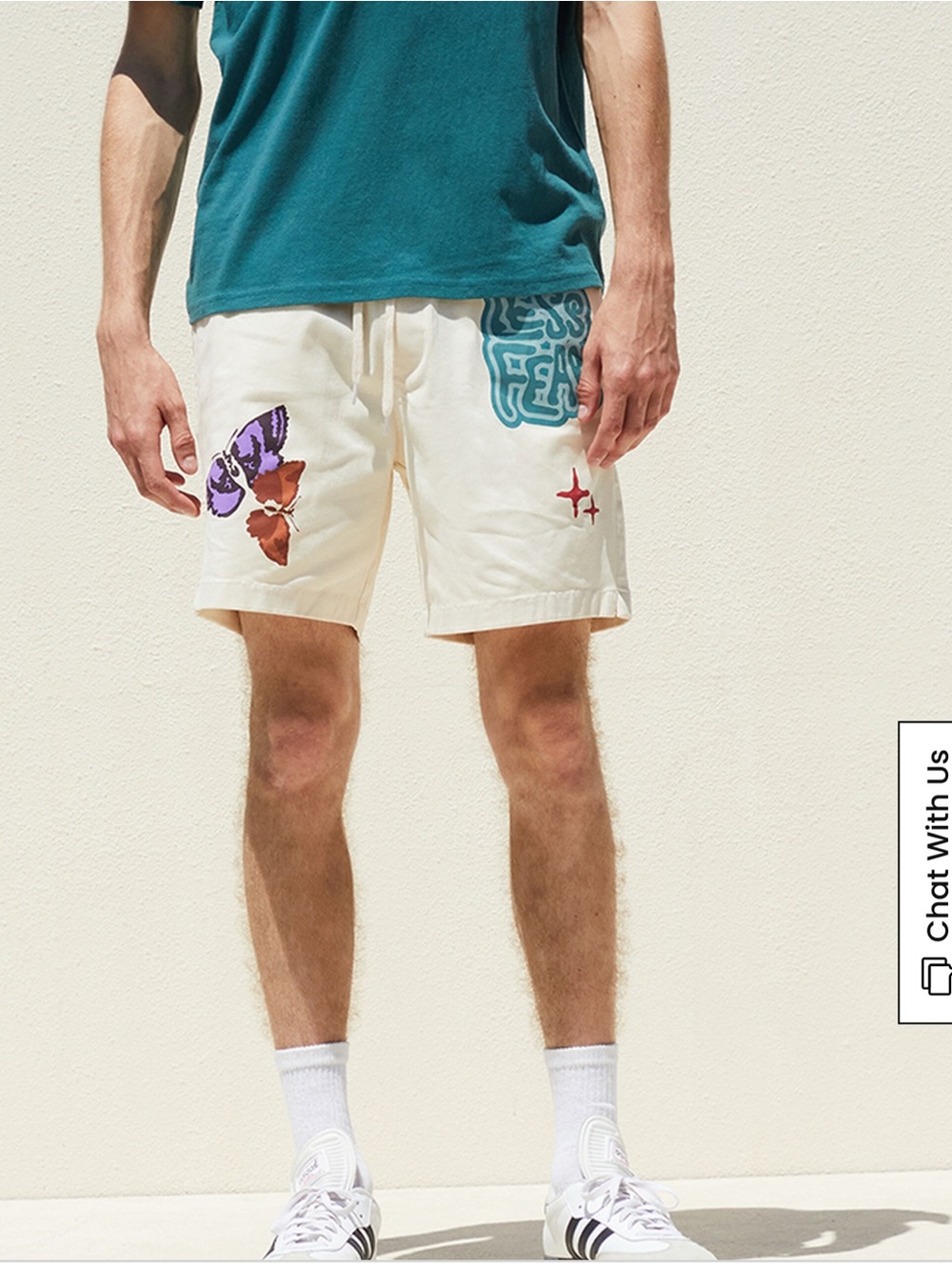 PacSun Cream 'Less Fear' Graphic Athletic Shorts